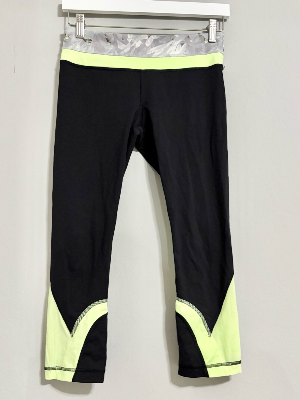 Lululemon Black and Lime Green Crop Athletic Leggings